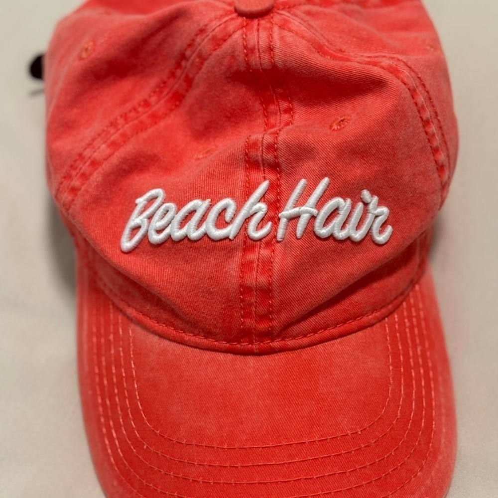 "Beach Hair" Slideback Hat/Cap with Leather Adjustable Strap. One Size.